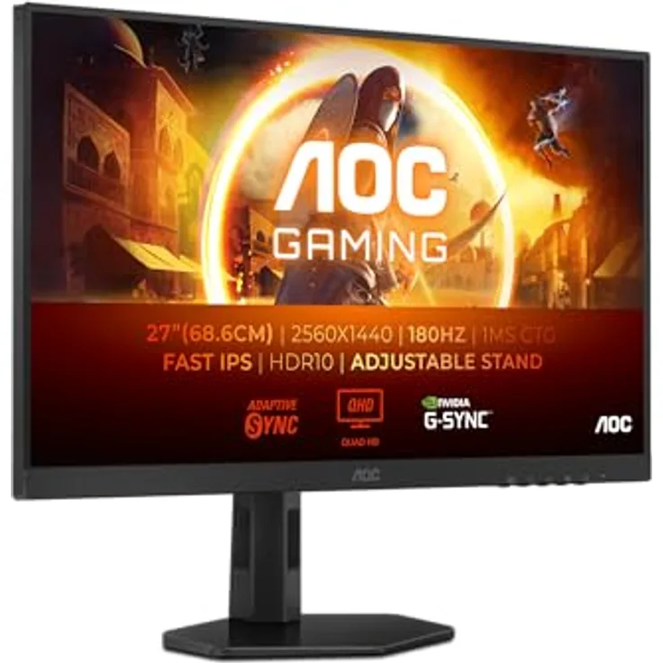 AOC Gaming Q27G4XF - 27 Zoll QHD Monitor, 180 Hz, 0.5 ms, FreeSync Prem., G-Sync comp., HDR10, schwarz/grau