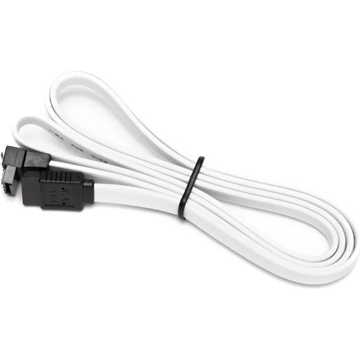 DUTZO SATA-Kabel, Weiß, 1 m, Gerade & 90° Verbinder, kompatibel mit SATA-I/II/III, Sleeved mit Schnappverschluss