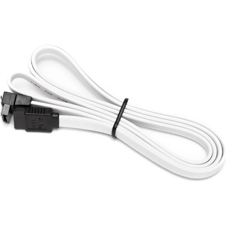 DUTZO SATA-Kabel, Weiß, 1 m, Gerade & 90° Verbinder, kompatibel mit SATA-I/II/III, Sleeved mit Schnappverschluss