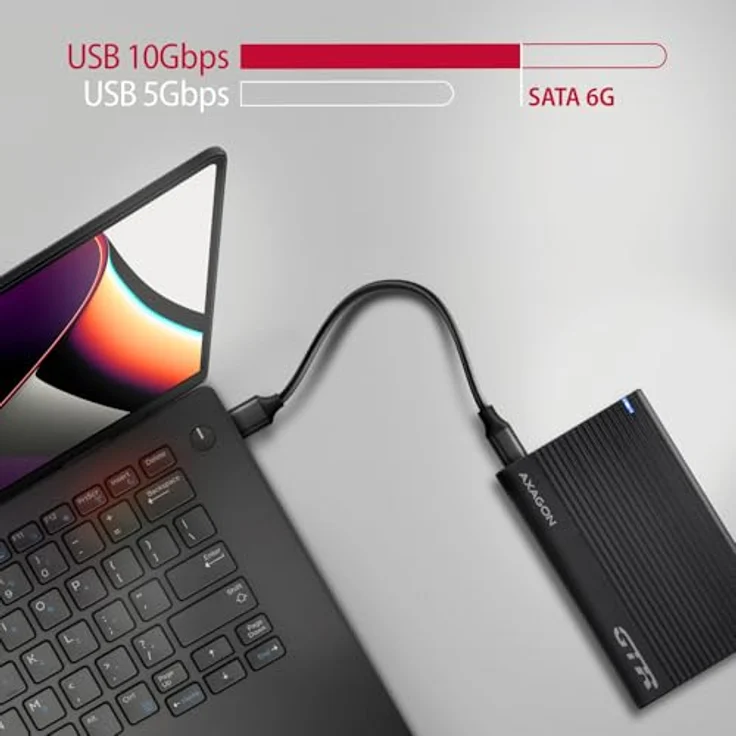 AXAGON EE25-GTR USB-C 3.2 Gen 2 - SATA 6G, 2.5" externes Festplattengehäuse, geriffelt - schwarz – Bild 7