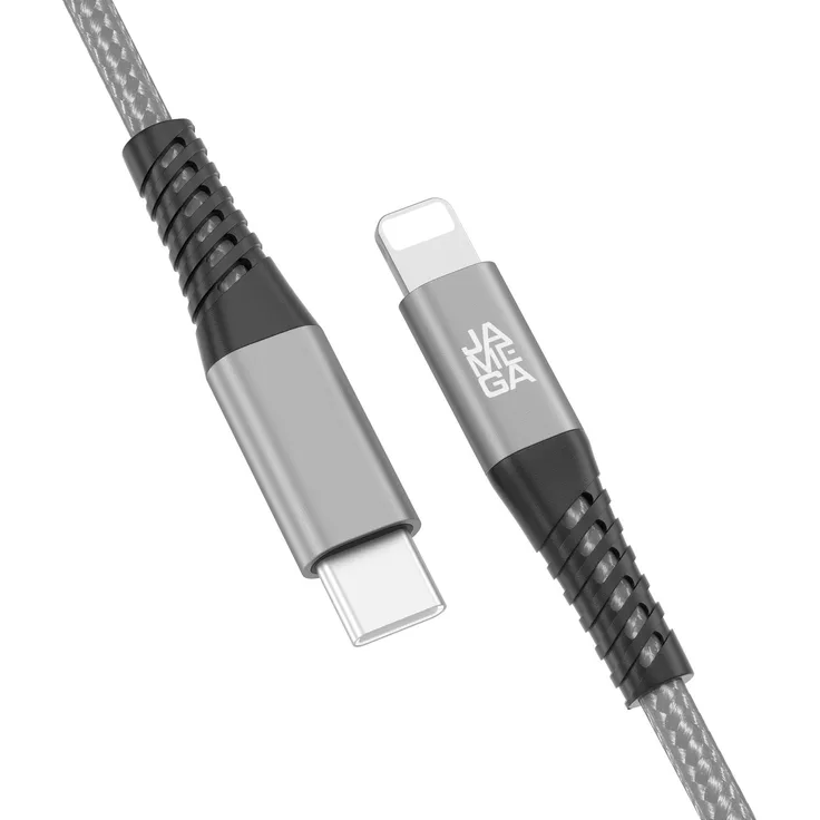 JAMEGA USB-C zu iPhone Kabel, 3m, 480M Übertragungsgeschwindigkeit, 60W Leistung, Metall Stecker, Grau