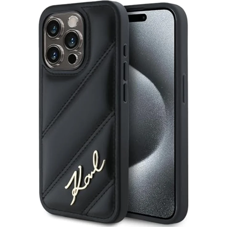 CG MOBILE Karl Lagerfeld KLHCP15XPQDSMGK Hülle für iPhone 15 Pro Max 6.7", Schwarz, Hartschalenkoffer mit diagonal gestepptem Skript aus TPU/PC/Kunstleder – Bild 1