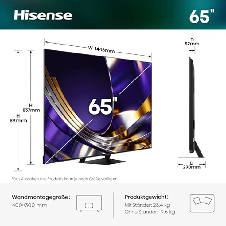 HISENSE 65U7DS PRO MiniLED 4K TV, 65 Zoll / 164 cm, UHD 4K, SMART TV, Native Game Mode, Dolby Atmos, VIDAA Smart OS – Bild 2
