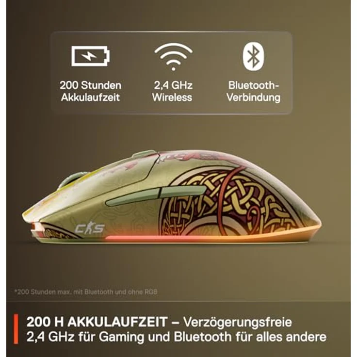 SteelSeries CS2 Dragon Lore Edition, Wireless Gaming-Maus mit 18K DPI TrueMove Air Sensor, 200 Stunden Akkulaufzeit, 80 Millionen Klicks, 2,4 GHz + Bluetooth – Bild 4