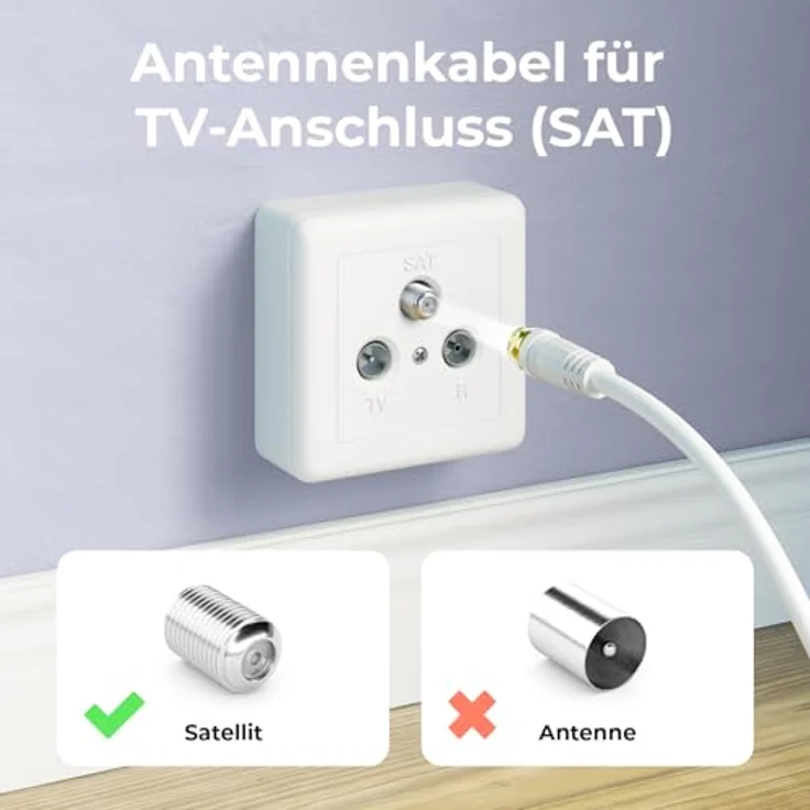 deleyCON 10m Koaxial SAT TV Antennenkabel, 4-fach geschirmt, vergoldete Metallstecker, Weiß – Bild 4