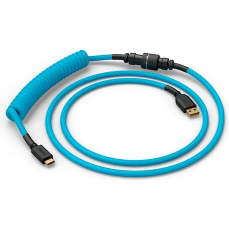 Glorious GMMK Coiled Cable, USB-C/USB-A Spiralkabel in Electric Blue, 1,40 m, doppelt ummantelt für erhöhte Haltbarkeit, fünfpoliger Aviator-Plug – Bild 2