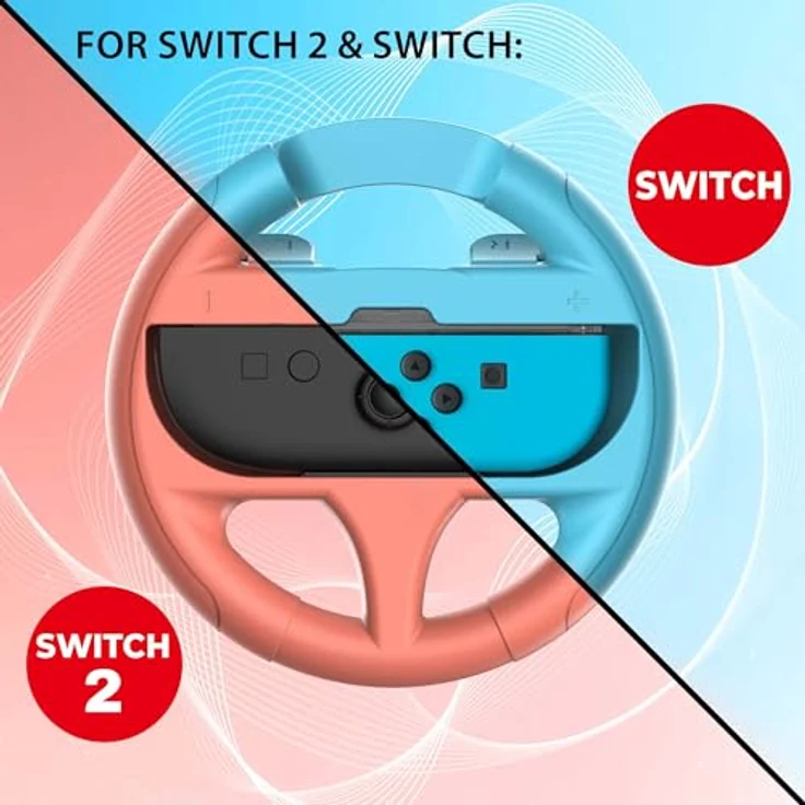 Subsonic 2er-Set Lenkräder für Nintendo Switch und Switch 2, ergonomisches Design, blau und rot – Bild 3