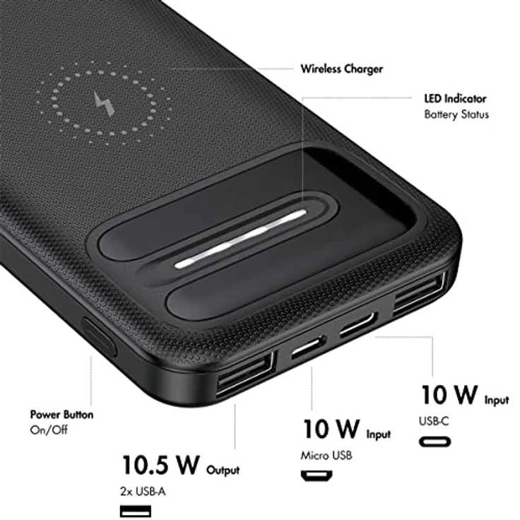 Induktions-Powerbank mit 8000 mAh, kabelloses Laden für QI-fähige Geräte, zusätzliches Aufladen per USB (1x Typ-C, 1x Micro-USB) – Bild 5