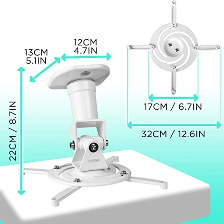 Duronic PB07XB Projektorhalterung, Deckenhalterung für Beamer bis 10 kg, 360° drehbar, 180° schwenkbar und neigbar, inkl. Montagematerial – Bild 2