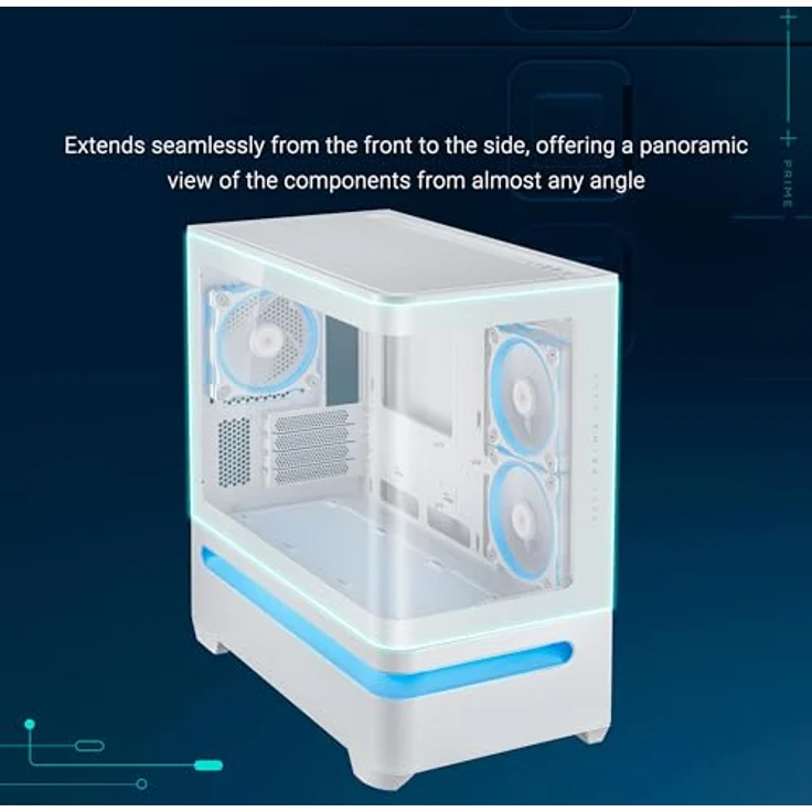 ASUS Prime AP202 ARGB (weiß), mATX PC-Gehäuse mit gehärtetem gebogenem Glas, unterstützt Grafikkarten bis 420 mm, 360 mm lange Heizkörper, 3 vorinstallierte ARGB-Lüfter – Bild 2