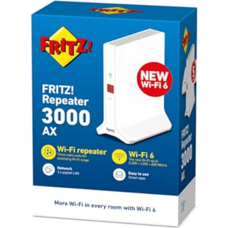 AVM FRITZ!Repeater 3000 AX, WLAN Repeater Tri-Band bis 3600 Mbit/s, Wi-Fi 6, 2 Gigabit-LAN-Anschlüsse, Weiß – Bild 3