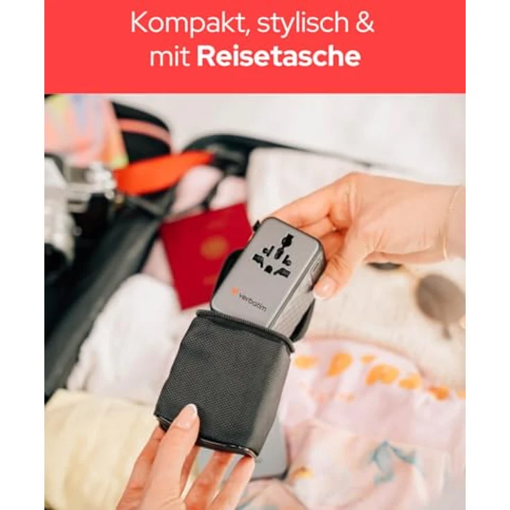 Verbatim Charge'n'Travel 170W, GaN III Universal Reiseadapter mit 3 × USB-C und 1 × USB-A, schwarz – Bild 8