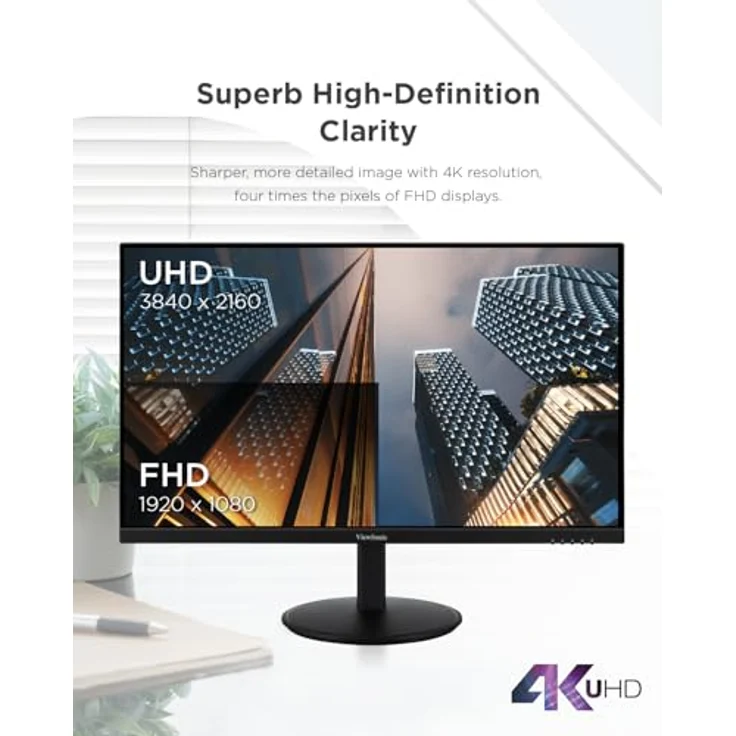 ViewSonic VG2708-4K Ergonomischer 27 Zoll 4K UHD-Monitor mit HDR 10, Dual-HDMI und DisplayPort - SuperClear IPS-Panel, schwarz – Bild 4