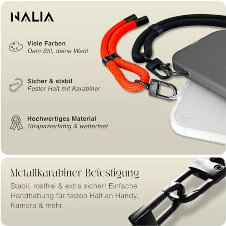 Nalia Wristy Handykette Universal Smartphone, Handgelenkschlaufe mit Hochfester Feinschlaufe und TPU Patch, schwarz – Bild 5