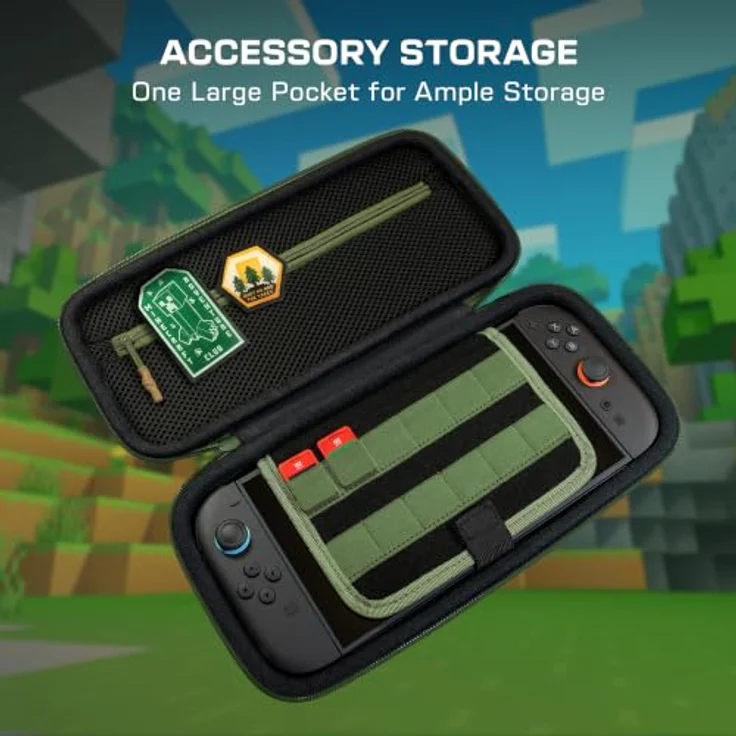 Turtle Beach PlayTrek™ Reisetasche - Minecraft™ Great Outdoors für Nintendo Switch 2, inklusive 2 Minecraft™ Klettpatches, PU-Kunstleder, gepolsterte Innenlasche, Stauraum für 12 Spielkarten – Bild 8