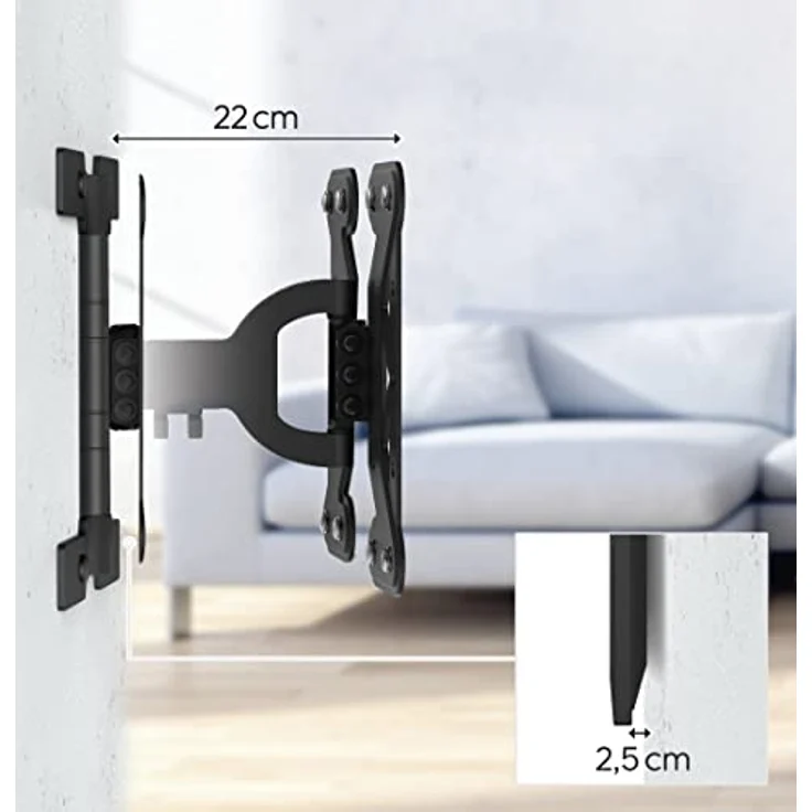 TV-Wandhalterung, schwenkbar, neigbar, extra flach, 122 cm (48") bis 25 kg – Bild 5