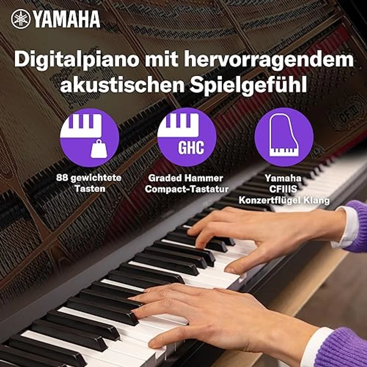 Yamaha Digitalpiano P-145B, schwarz, 88 gewichtete Tasten, inkl. Notenablage, Fußschalter und Netzadapter – Bild 2