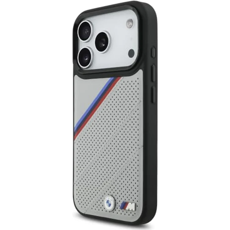 CG MOBILE BMW M Tricolor Metal Logo Schutzhülle, kompatibel mit MagSafe für iPhone 17 Pro, grau, aus Kunstleder/PC/TPU – Bild 2