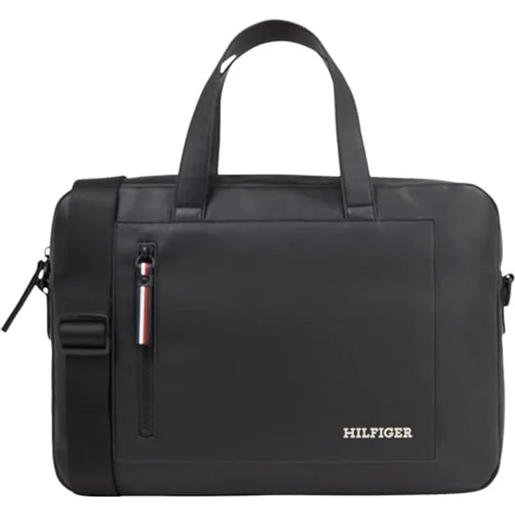 Tommy Hilfiger 3114547, Notebooktasche aus hochwertigem Kunstleder in Piqué-Optik, Schwarz