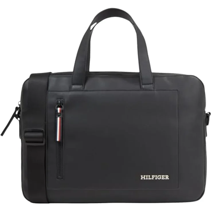 Tommy Hilfiger 3114547, Notebooktasche aus hochwertigem Kunstleder in Piqué-Optik, Schwarz – Bild 1