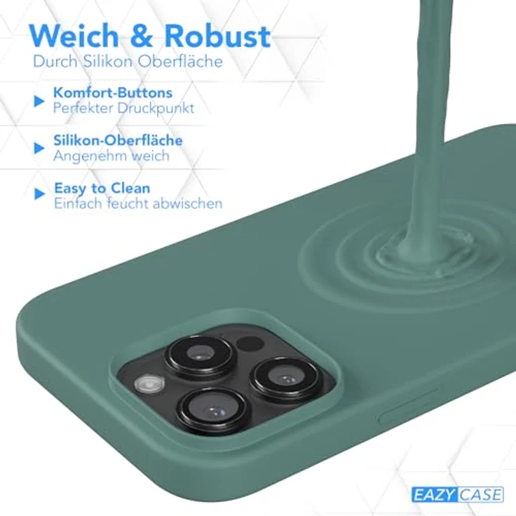EAZY CASE Premium Silikon Handyhülle für iPhone 16 Pro Max, Slimcover mit Kameraschutz, Innenfutter, kratzresistent, Pinien Grün – Bild 4