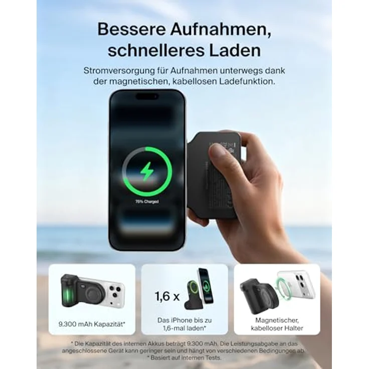 Belkin Stage PowerGrip, Magnetischer Kameragriff mit 9300mAh Powerbank, Einziehbarem USB-C-Kabel und Bluetooth, Stativhalter mit LCD-Display für iPhone und Pixel – Bild 4