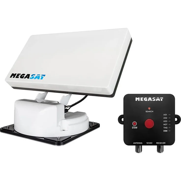 Megasat Traveller-Man 4, vollautomatische Satellitenantenne mit Twin-Anschluss und Auto-Skew GPS, flach und kompakt, ideale Lösung für Caravan und Wohnmobil