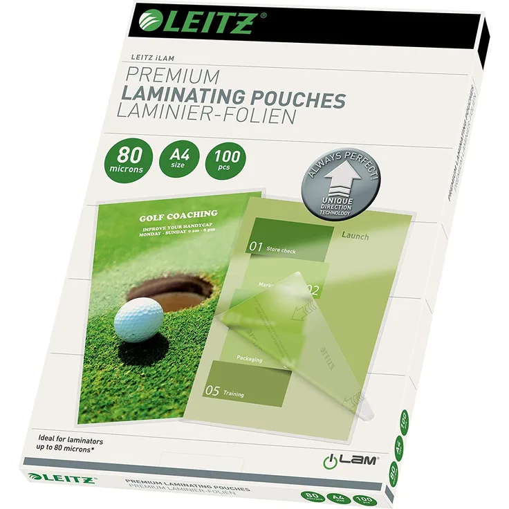 Leitz iLAM UDT Heißlaminierfolien A4, 100er Pack, Glänzend, Transparent, Folienstärke 80 mic, Premium-Qualität, glänzend