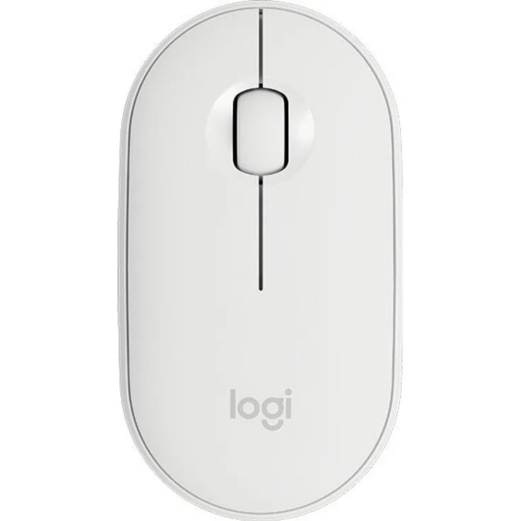 Logitech M350 Pebble Kabellose Maus, Bluetooth und 2.4 GHz Verbindung via Nano USB-Empfänger, 18-Monate Akkulaufzeit, 3 Tasten, Leises Klicken und Scrollen, PC-Mac-iPadOS - weiß