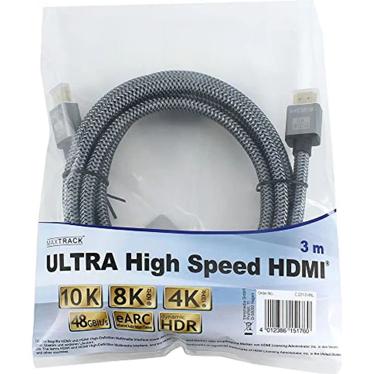 MAXTRACK HDMI® 2.1 High Speed Kabel, 8K@60Hz/4K@120Hz, 3 m, Metallic-Look, Gaming, TV, Blu-ray – Bild 2