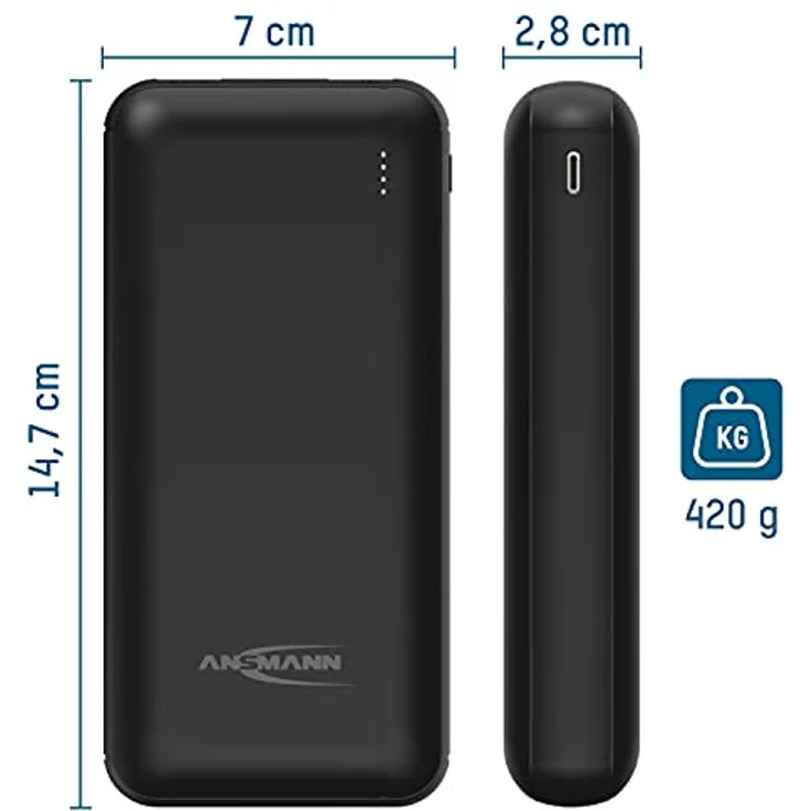 ANSMANN Powerbank 20000mAh – 2-Port Power Bank mit LED Statusanzeige - externer Akku mit 2.1A, tragbares Ladegerät kompatibel mit Apple iPhone, iPad, Samsung, Huawei, Xiaomi, etc – Bild 4
