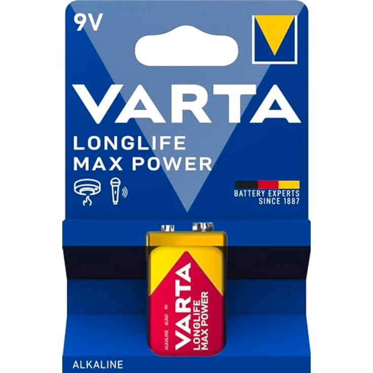 VARTA Longlife Max Power 9V Block 6LR61 Batterie, Alkaline E-Block Batterien ideal für Feuermelder Rauchmelder Stimmgerät (1er Pack) – Bild 9
