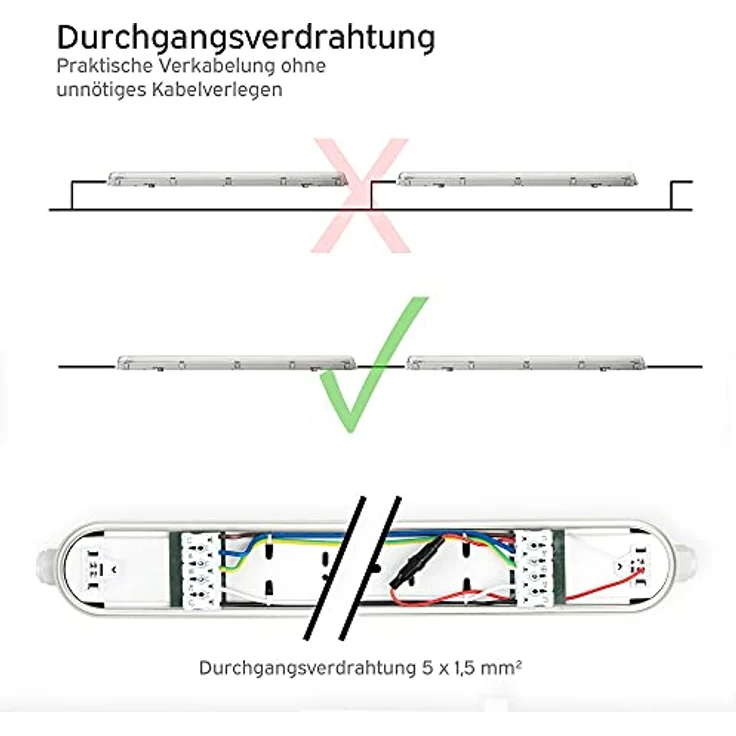 NCC-Licht LED Feuchtraumleuchte Wannenleuchte 150cm 1x 22W T8 Röhre 840 Neutralweiß 4000K IP65 mit Sensor – Bild 5