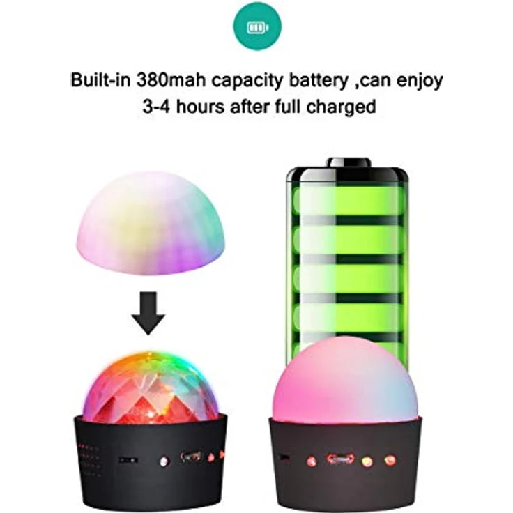 YIKANWEN Mini Discokugel Licht, Akustik-gesteuerte DJ Stroboskop mit USB Aufladung, 380mAh Akku für Partys und Kindergeburtstage, tragbar und kompakt – Bild 4