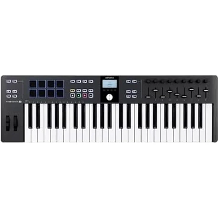 Arturia - KeyLab Essential 49 mk3 - MIDI Controller-Keyboard für die Musikproduktion - 49 Tasten, 9 Drehregler, 9 Fader, ein Modulationsrad, ein Pitch-Bend-Rad, 8 Pads - Schwarz – Bild 1