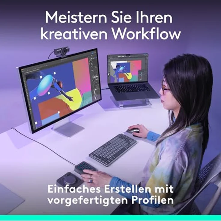 Logitech MX Creative Console, Programmierbares Tastenfeld mit 9 anpassbaren LCD-Tasten und Regler für Grafikdesign, Videobearbeitung, Fotografie - Graphit – Bild 3
