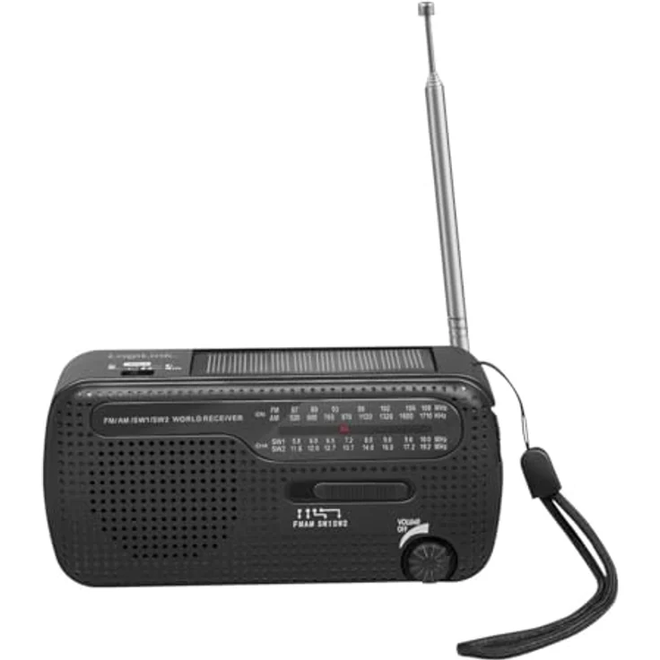 LogiLink Notfallradio 4-in-1, AM/FM, Handkurbel, Solarpanel, Powerbank-Funktion, LED-Taschenlampe, 1200 mAh Akku – Bild 7