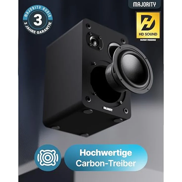 MAJORITY D70X Lautsprecher Boxen | 2 x 30W Passive Regallautsprecher mit Kohlefaser-Membranen, 6Ω Impedanz, Frequenzgang 40Hz-20kHz, Schwarz – Bild 3