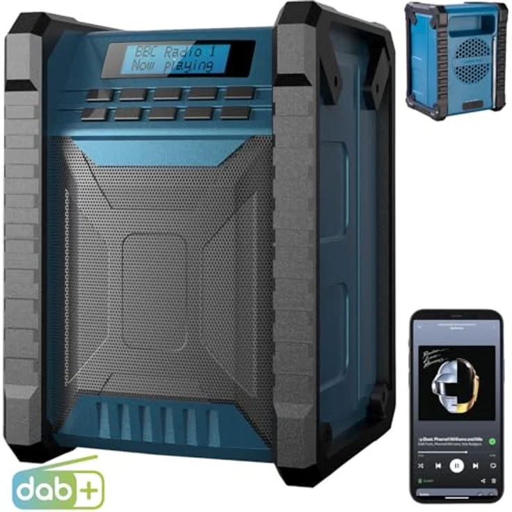auvisio Radio: Digitales DAB+/FM-Baustellenradio, Bluetooth, 80 Watt, IP54, Akku (schwarz) – Bild 2