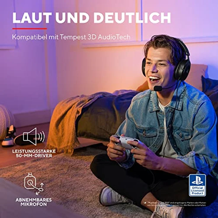 Trust Gaming Headset GXT 498 Forta Offiziell Lizenziert für Playstation 5, Nachhaltig, PS4 / PS5 Headset, 1,2 m Kabel, 50mm-Treiber, Abnehmbares Mikrofon, Verstellbare Over-Ear Kopfhörer, Schwarz – Bild 5