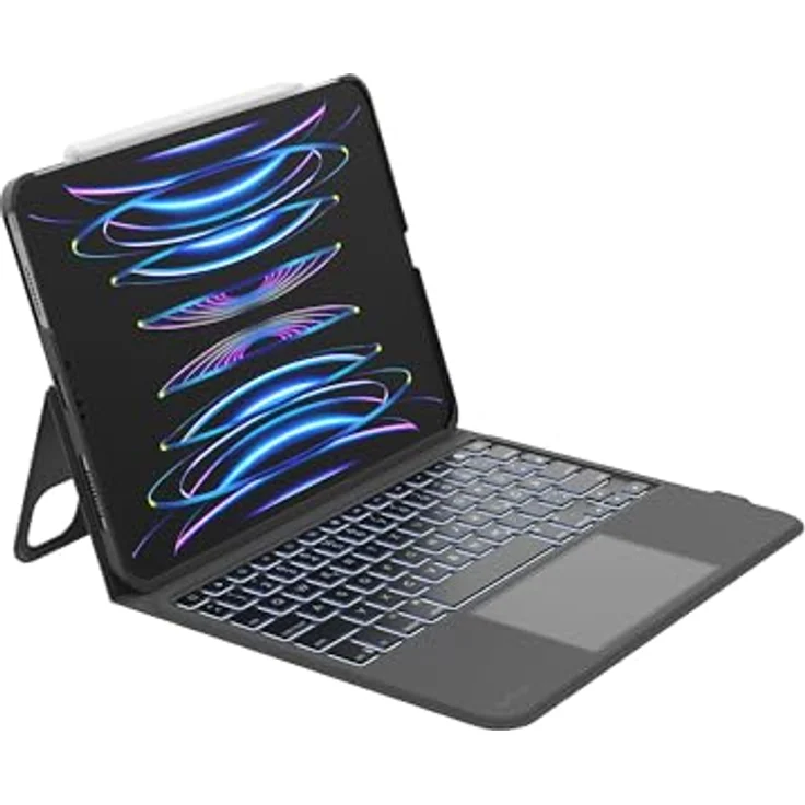 Belkin Everyday Tastatur mit Hülle u. Halter, hinterleuchtete Bluetooth-Tastatur, Multi-Gesture-Steuerung, magnetische Befestigung des Apple Pencil, Multimedia-Tasten für iPad Air, 10,9", iPad Pro 11", schwarz – Bild 1