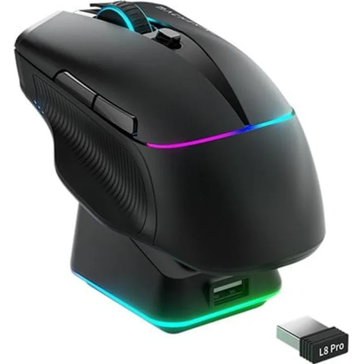 Machenike L8 Pro Wireless Gaming Mouse, tri-mode mit RGB Dock, Pixart Sensor, Schwarz