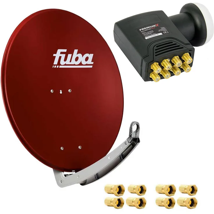 Fuba DAA 780 R Satellitenantenne, 74x84 cm, Aluminium in Rot, HDTV 4K DELUXE mit Octo LNB