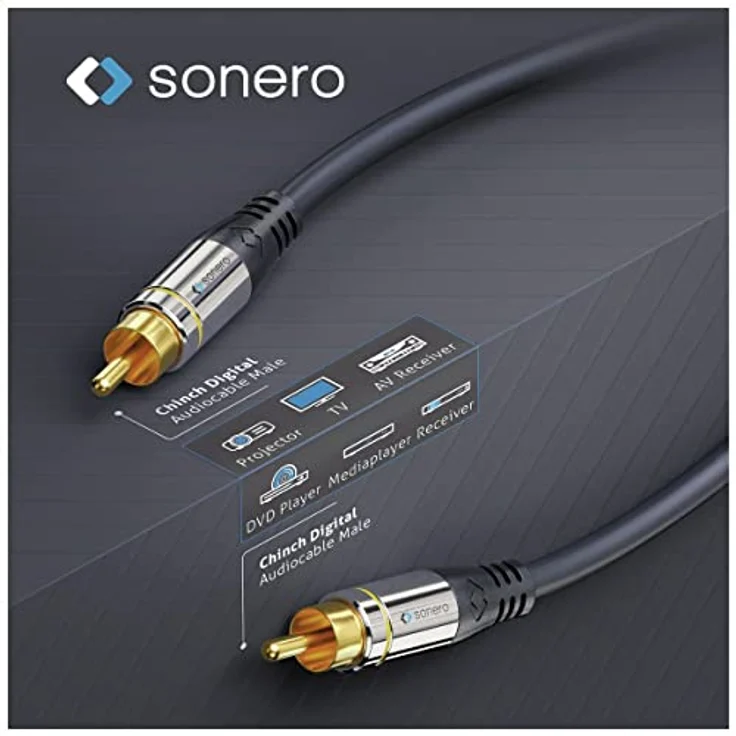 Sonero® Premium 1,00m Cinch Kabel, 1x Cinch Stecker auf 1x Cinch Stecker, Subwoofer, Verstärker, Beamer, AV Receiver, schwarz – Bild 4
