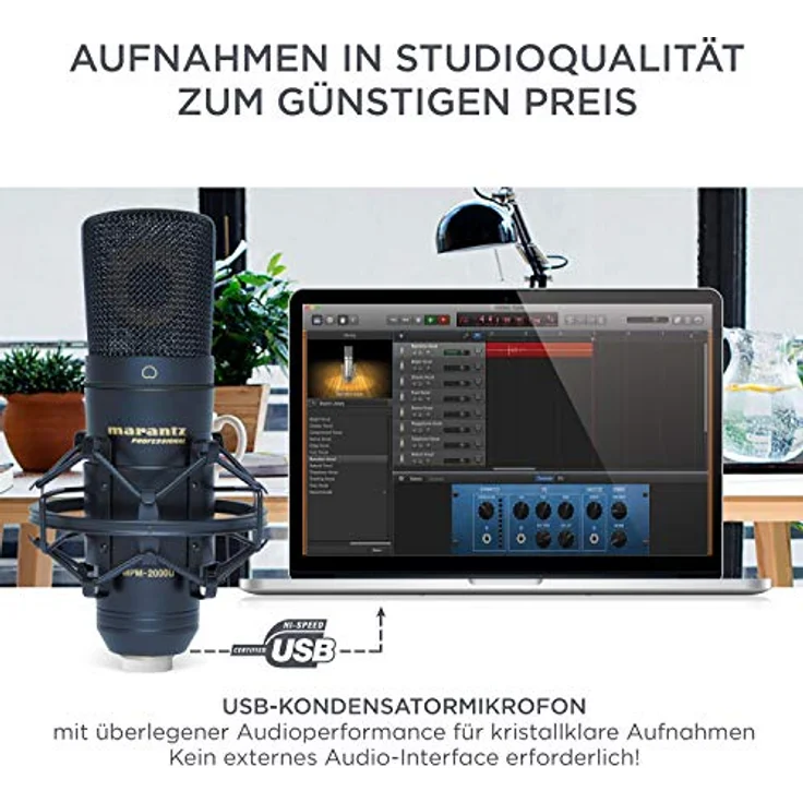 Marantz Professional MPM-2000U - Großmembran USB Mikrofon für Computeraufnahmen, Podcast und Gaming mit Mikrofonspinne, USB Kabel und Tasche enthalten – Bild 2