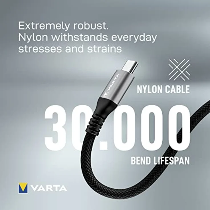 VARTA 3in1 Kabel USB A auf Micro USB, USB Type C, Lightning, Speed Charge & Sync, MFi, Ladekabel für Strom- und Datenübertragung, 2m, schwarz, Nylon – Bild 5