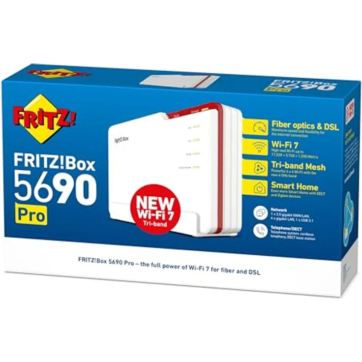 Fritz! Box 5690 Pro International, WLAN Router mit Wi-Fi 7, 2.4/5/6GHz, 18.5 GBit/s, Glasfaser und DSL kompatibel, Zigbee-Unterstützung, Gigabit-LAN, USB 3.1 – Bild 7