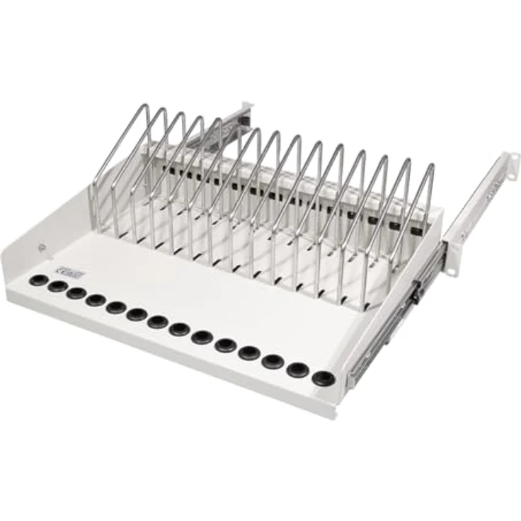 LogiLink Professional SF100G - ausziehbarer 19"-Fachboden für Notebooks, Tablets and Smartphones, max. 14 Geräte, Grau – Bild 5