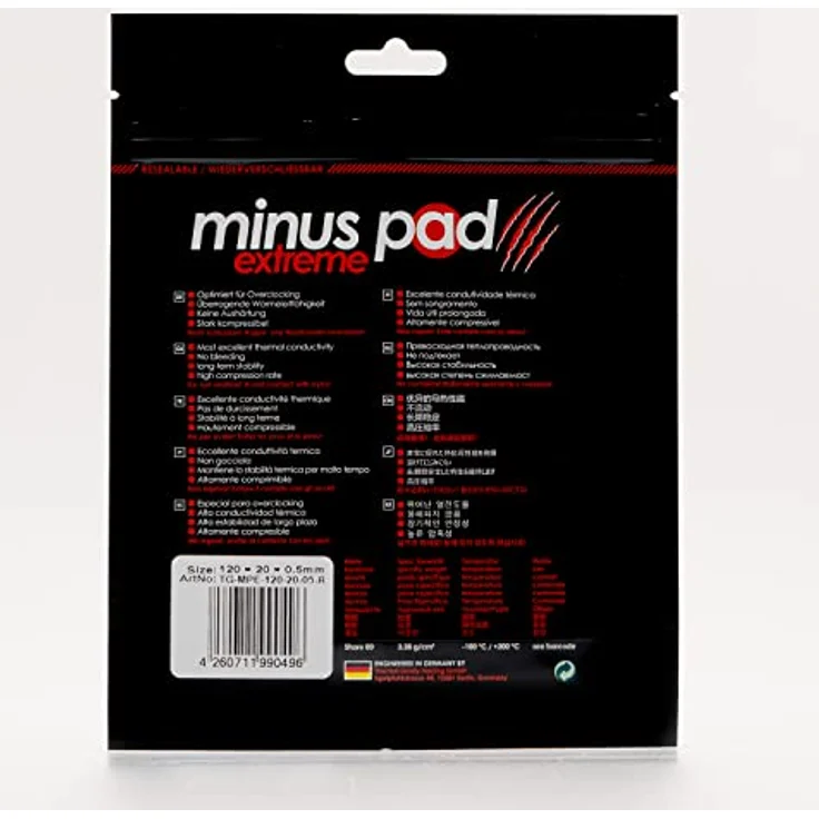 Thermal Grizzly Minus Pad Extreme Thermopad - Selbstklebend, Silicone Thermal Pad - Leitet die Wärme und kühlt Ihrer heiße PC komponenten oder Ihrer Konsole ab (120 × 20 × 0,5 mm) – Bild 5