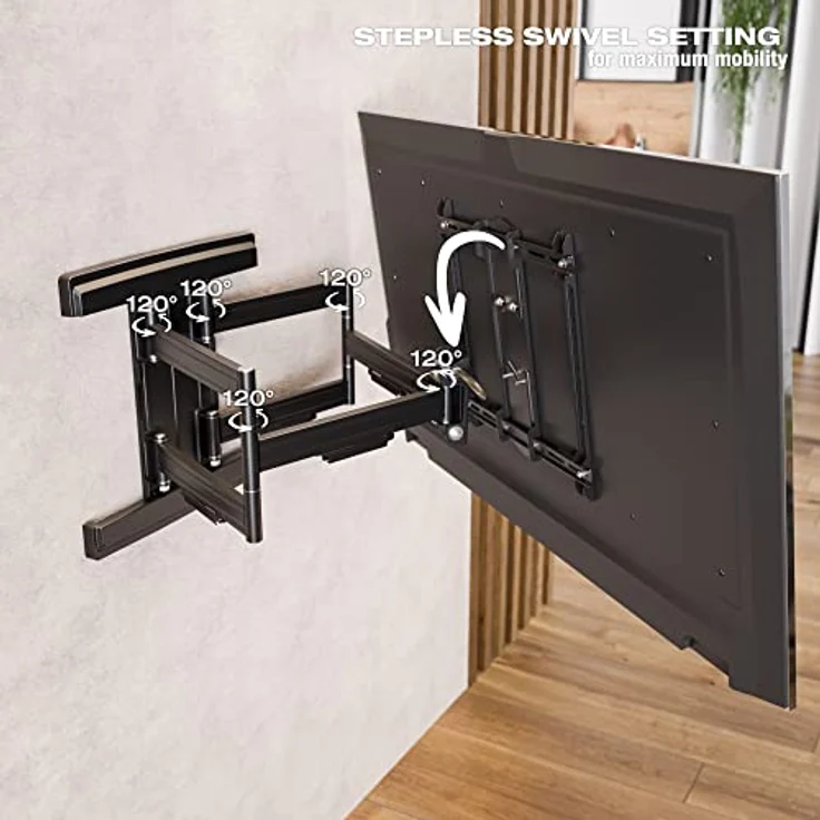 RICOO TV Wandhalterung Fernseher Schwenkbar Neigbar für 55-95 Zoll, Universal TV Halterung S7544-B, Fernsehhalterung für Wand, Wandhalterung Fernseher 65 Zoll+ bis 70 Kg mit max. VESA 400x400 mm – Bild 2